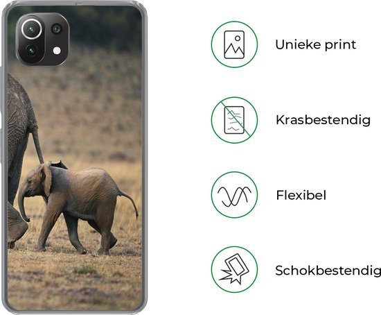 Telefoonhoesje Geschikt voor Xiaomi Mi 11 Lite hoesje - Olifant - Dieren - Savanne - Natuur - Siliconen Telefoonhoesje Telefoonhoesje