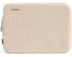 foto van Casies Teddy laptop sleeve / hoes - 13 / 14 inch - Creme - Off White - Fluffy laptophoes - case - Geschikt voor o.a. Macbook Air / Pro