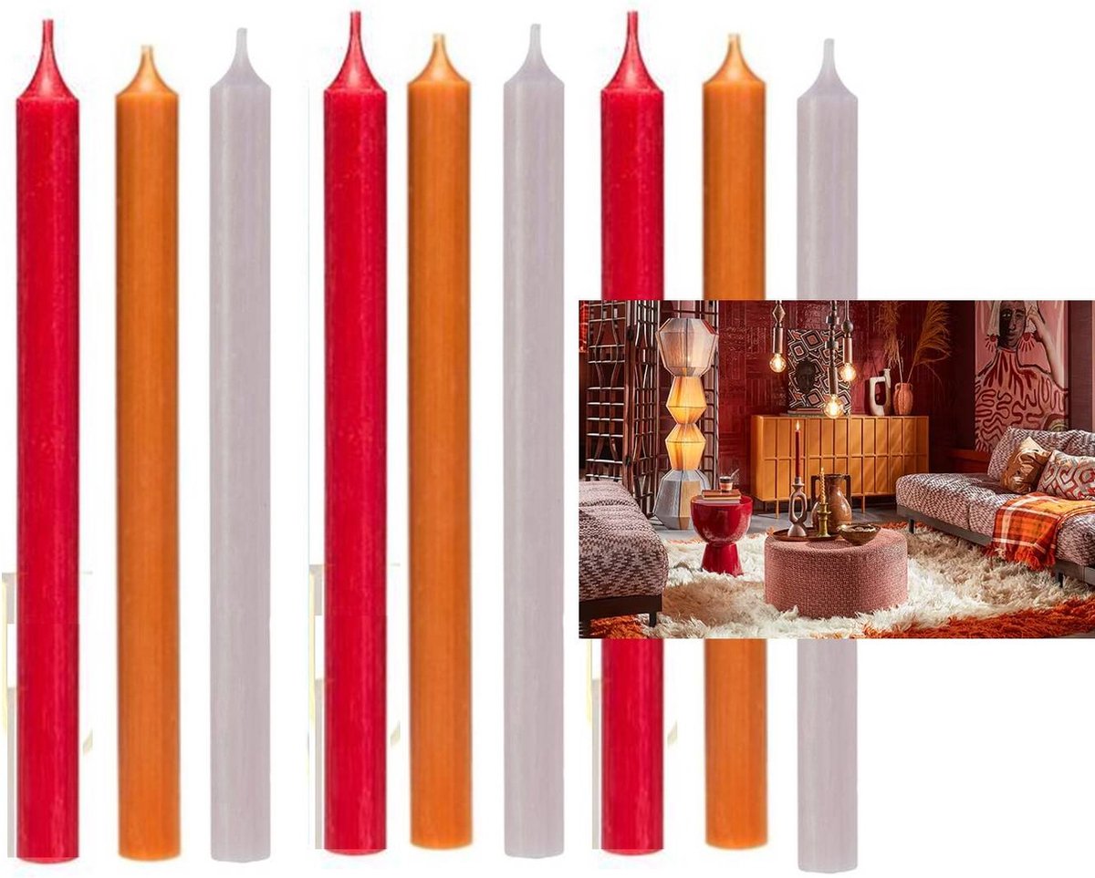 Cactula Luxe Lange dinerkaarsen 28 cm Nomad 9 stuks - Nude Oranje Rood