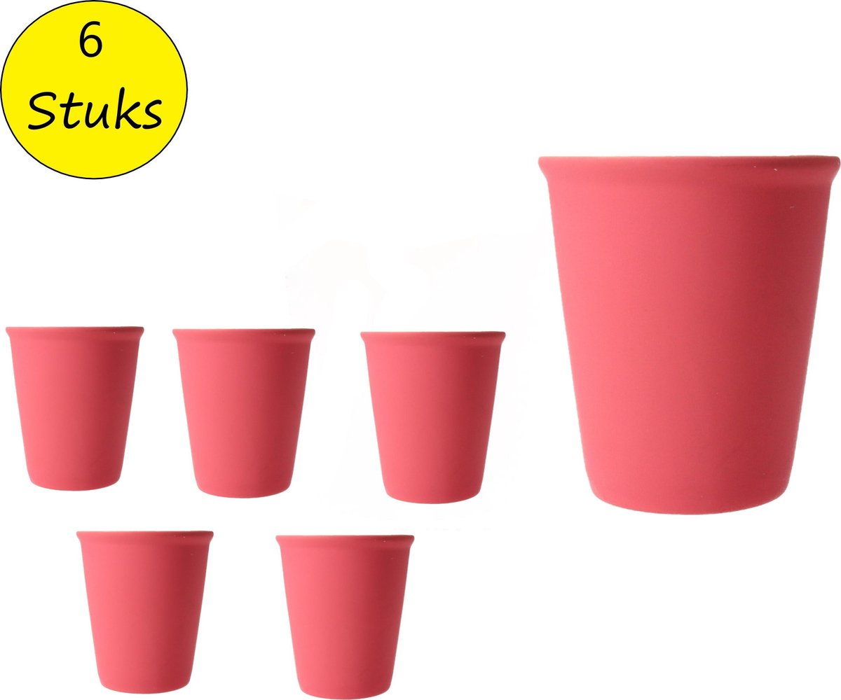 Present Time Cappuccino kop met Rubber Keramische Coating – Set 6 Stuks – Koffie Mok – Kopje – Slik Neon Roze