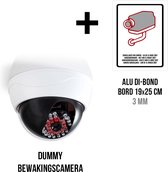 Dummy Beveiligingscamera Pack + Pictogram "Camerabewaking Wetgeving maart 2007" in aluminium | Waterdichte behuizing voor gebruik buitenshuis | Incl. AA batterijen
