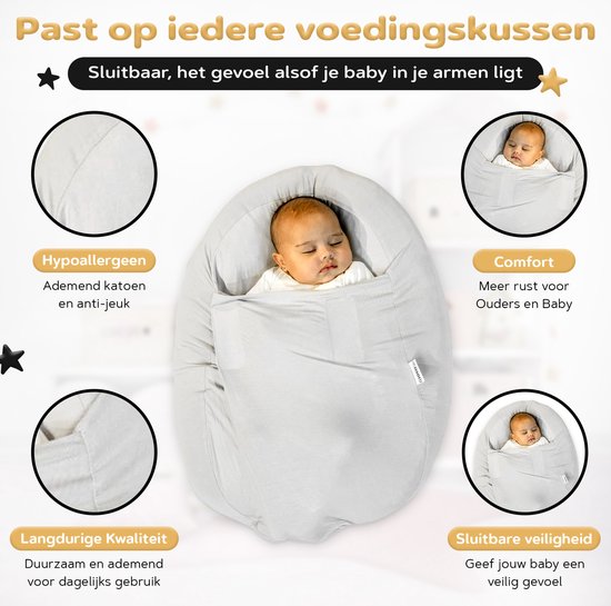 Mimmti Sleepynest relaxhoes voor voedingskussen Grijs - voedingskussen hoes - sluitbare relaxhoes voor baby's - inbakerfunctie - voedingshoezen van Mimmti — afbeelding 2