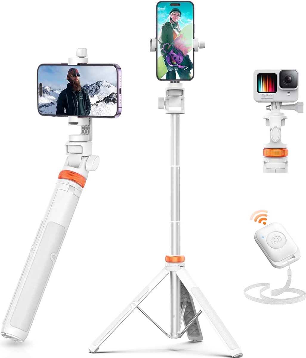 Sounix SelfieStick Tripod - Camerastatief - 160cm - Selfiestick Universeel - Tripod voor iPhone Samsung en Action Cam - Wit