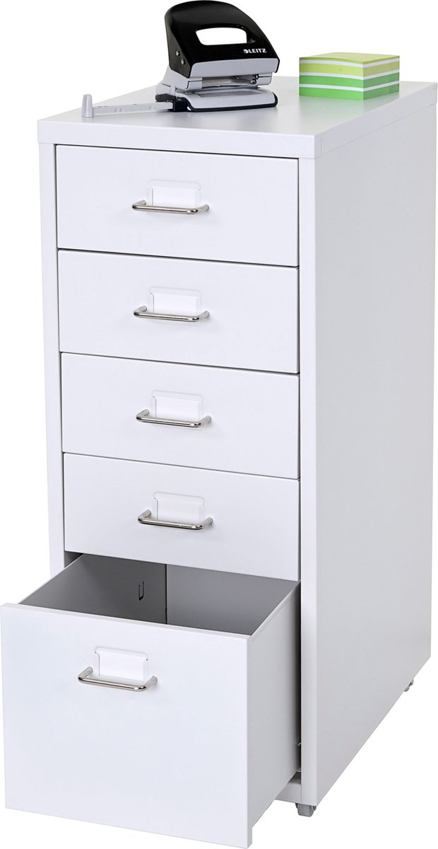 Cosmo Casa Rolcontainer Boston - Ladekast Stalen kast- 69x28x41cm 5 laden - Wit