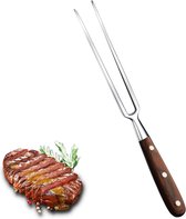 houten handvat, 30 cm lengte, vleesvork, recht, buigbare braadvork, 16 cm meslengte, barbecuevorken, harde roestvrije vleesvork, groot met houten handvat.