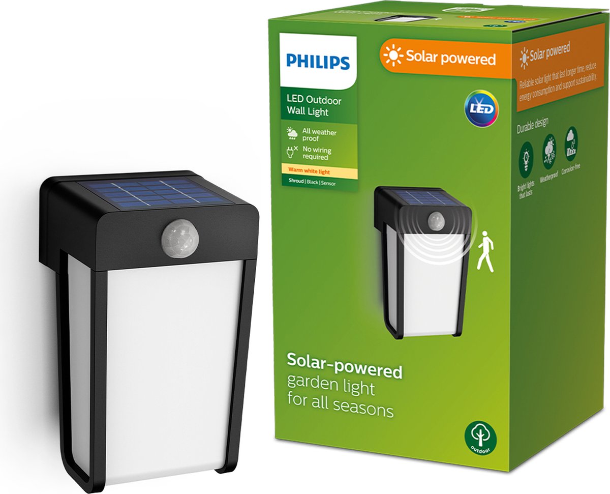 Philips Wandlamp Shroud Zwart Opaal 2,3w Met Sensor