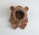 baby muts en sjaal in één - teddy - beer - bruin - muts - sjaal - baby