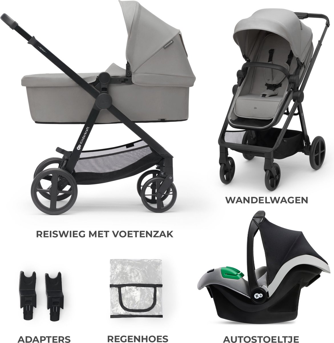 Kinderkraft Newly 3-in-1 Kinderwagen Lichtgewicht Grijs - afbeelding 2