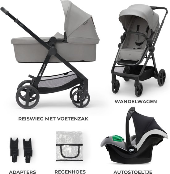 Kinderkraft NEWLY - 3-in-1 Kinderwagen - Geschikt tot 22 kg - Lichtgewicht (7,5 kg) - Incl. MINK PRO i-Size Autostoel - Opvouwbaar met Zitje - Amortiseerbare Wielen - UPF50+ Waterdichte Kap - 2 Richtingen Zitje - Accessoires Inclusief - Grijs van Kinderkraft — afbeelding 2