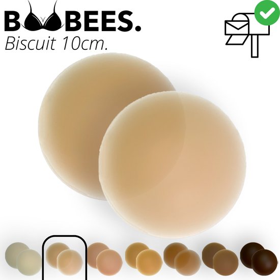 BOOBEES Couvre-tétons - 10 cm - Biscuit - Beige Couleur Peau Claire - Autocollants pour mamelons - Réutilisables - Patchs pour mamelons - Swimproof - Invisible - Gros seins