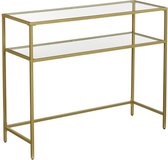 Signature Home Consoletafel met 2 planken - consoletafelblad van gehard glas - 100 x 35 x 80 cm - Goud