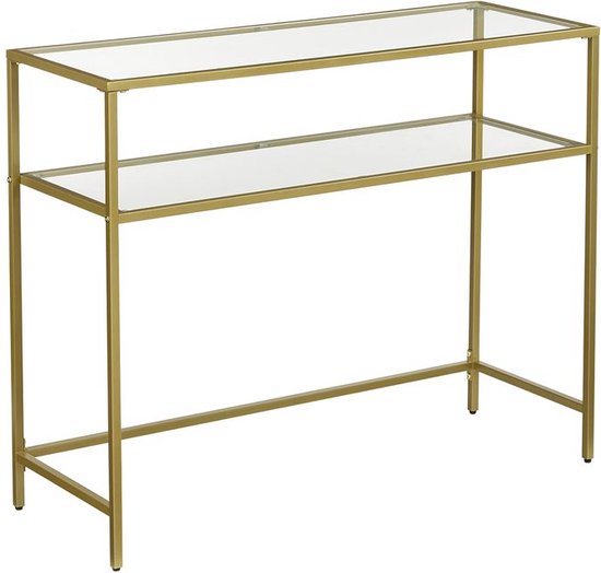 Signature Home Consoletafel met 2 planken - consoletafelblad van gehard glas - 100 x 35 x 80 cm - Goud