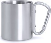 Mug avec mousqueton - Avec oreille - Gobelet - Double paroi - 210 ml - Acier inoxydable - Argent