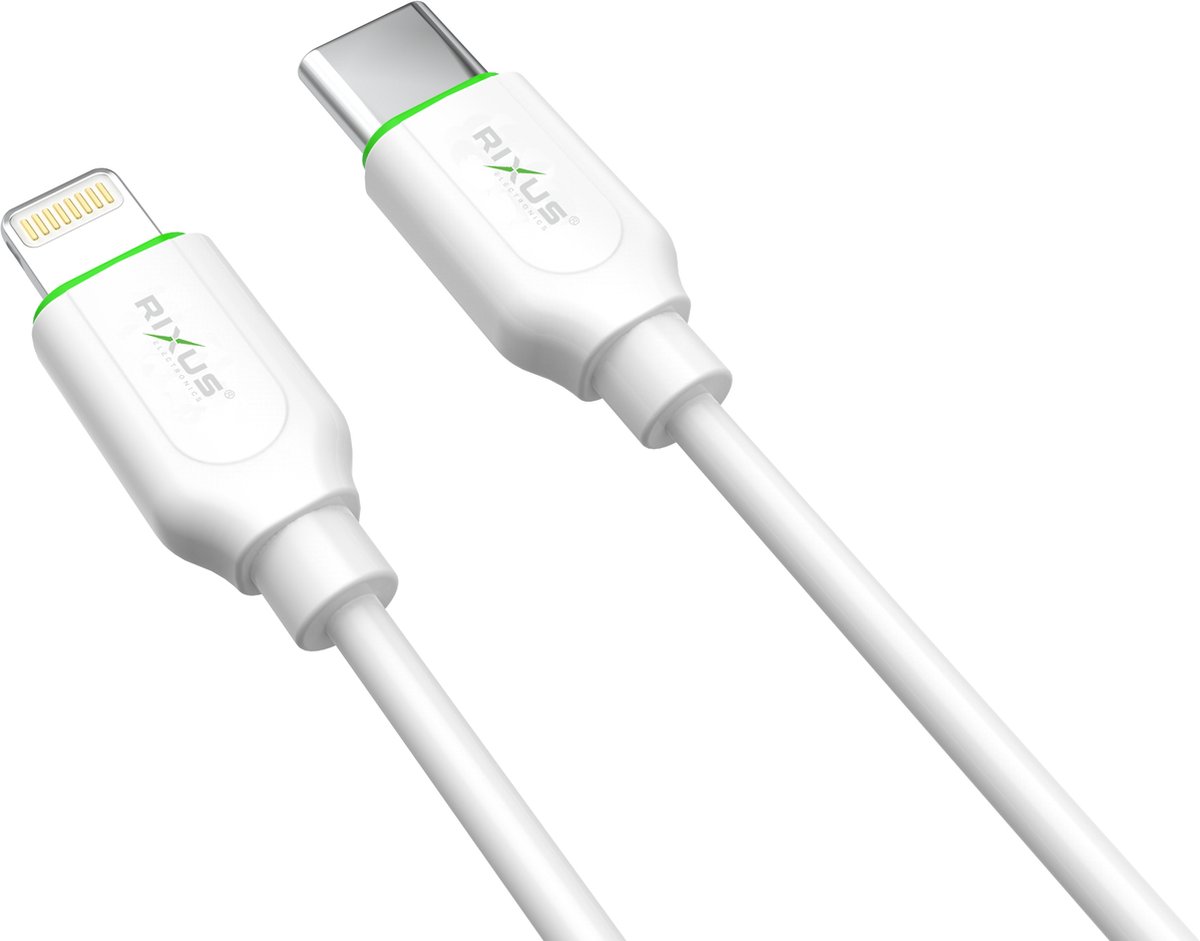 RIXUS - oplaadkabel - USB -C naar lightning - Gegevenssynchronisatie en snelle lading - 2 meter - Wit