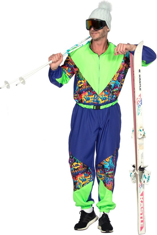 Wilbers & Wilbers - Jaren 80 & 90 Kostuum - Super Retro Urban Skipak Jaren 80 - Man - Blauw, Groen - Maat XL- Carnavalskleding - Verkleedkleding
