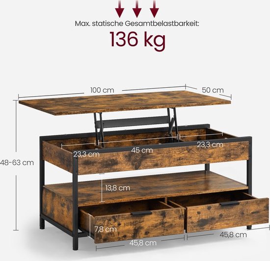 Salontafel met opklapbaar blad, zwart en hout HEDDA
