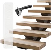 10 pièces tapis d'escalier antidérapants transparents 10 x 60 cm, tapis d'escalier antidérapants pour intérieur, PEVA avec rouleau de montage pour escaliers, marches en bois - motif gravier