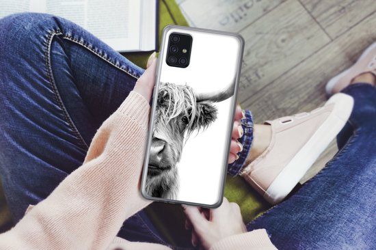 Coque Samsung Galaxy A52 5G - Scottish Highlander - Animaux - Zwart - Wit - Siliconen
