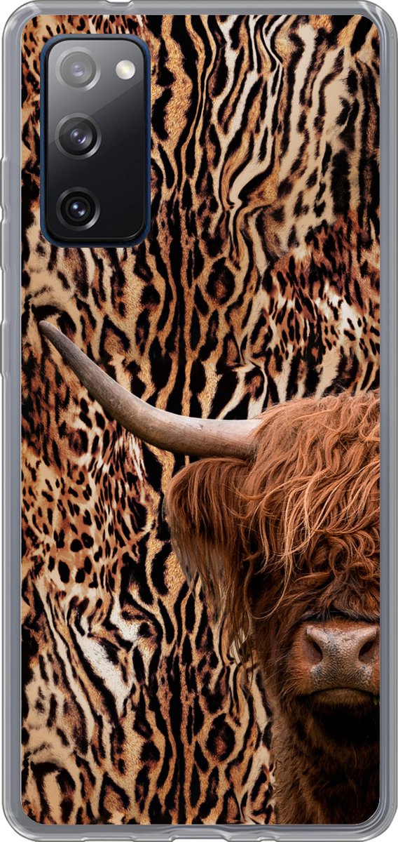 Telefoonhoesje Geschikt voor Samsung Galaxy S20 FE hoesje - Schotse hooglander - Koe - Panterprint - Siliconen Telefoonhoesje Telefoonhoesje