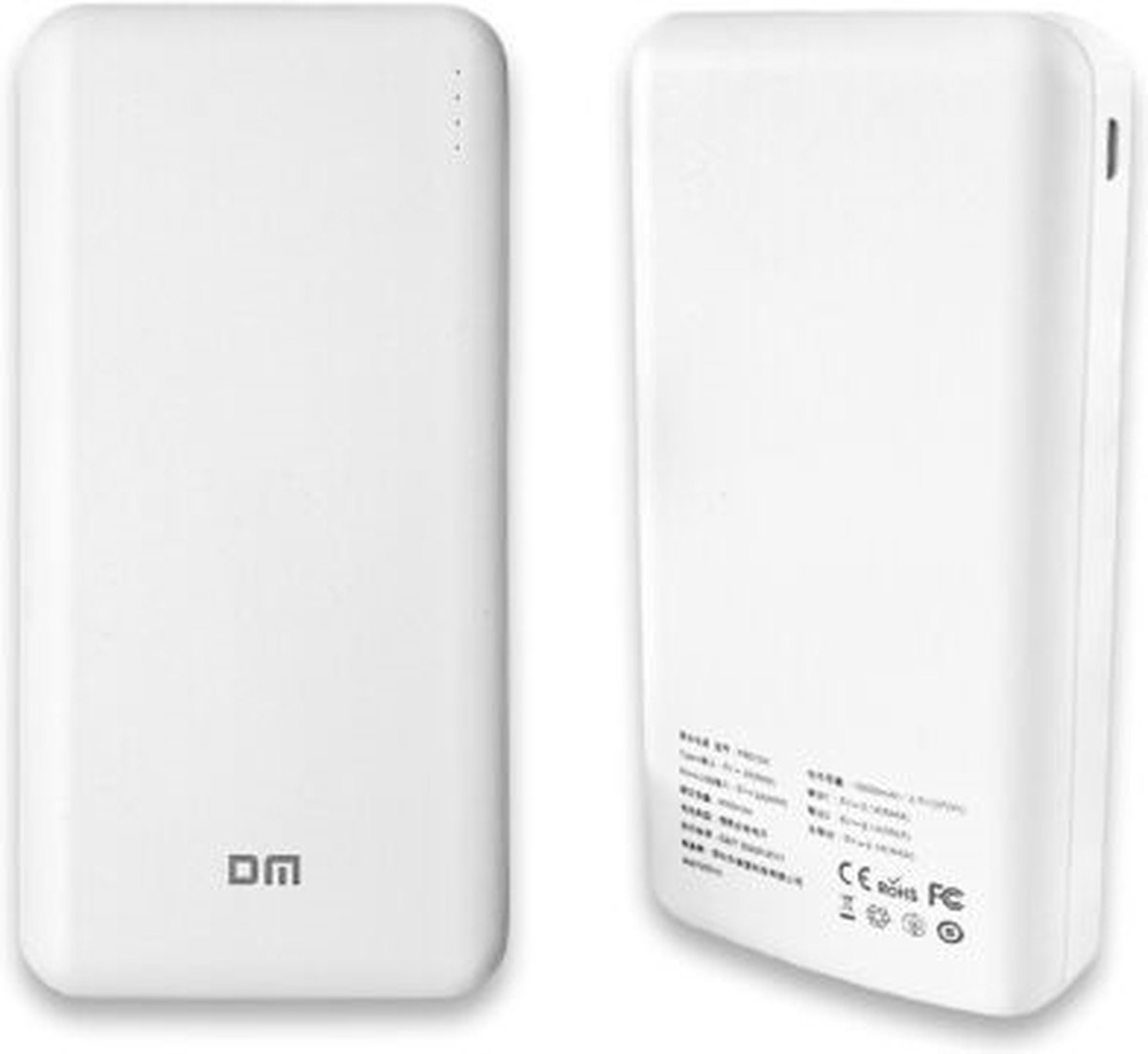 DrPhone PB2 20000 MAH Powerbank – Externe Batterij - 74Wh – 2X USB 2.0 2.1A – Input USB-C + Micro USB - Wit