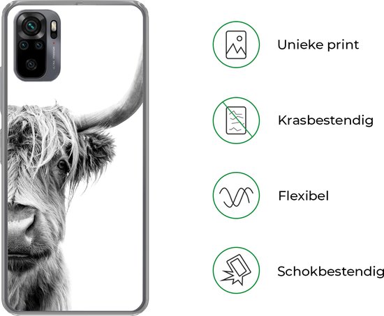 Coque Xiaomi Redmi Note 10 - Highlander écossais - Animaux - Zwart - Wit - Coque de téléphone en Siliconen