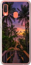 Geschikt voor Samsung Galaxy A20e hoesje - Zonsondergang - Palmbomen - Strand - Siliconen Telefoonhoesje