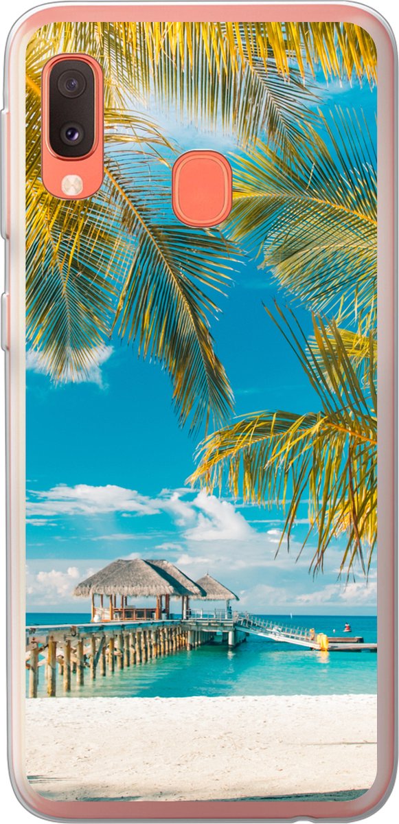 Telefoonhoesje Geschikt voor Samsung Galaxy A20e hoesje - Strand - Palmboom - Zee - Siliconen Telefoonhoesje Telefoonhoesje