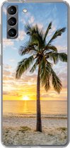 Geschikt voor Samsung Galaxy S21 Plus hoesje - Strand - Palmboom - Zonsondergang - Siliconen Telefoonhoesje
