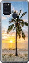 Geschikt voor Samsung Galaxy A21s hoesje - Strand - Palmboom - Zonsondergang - Siliconen Telefoonhoesje