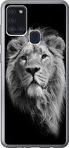 Telefoonhoesje Geschikt voor Samsung Galaxy A21s hoesje - Leeuw - Portret - Zwart - Wit - Siliconen Telefoonhoesje
