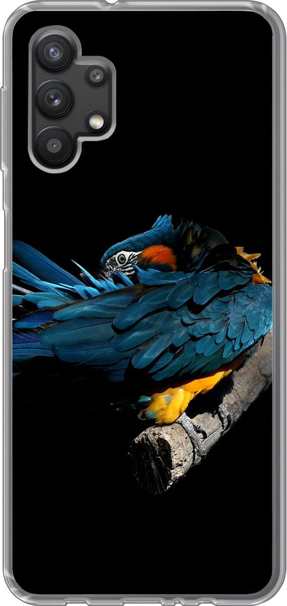 Telefoonhoesje Geschikt voor Samsung Galaxy A32 5G hoesje - Vogel - Veren - Tak - Zwart - Siliconen Telefoonhoesje Telefoonhoesje