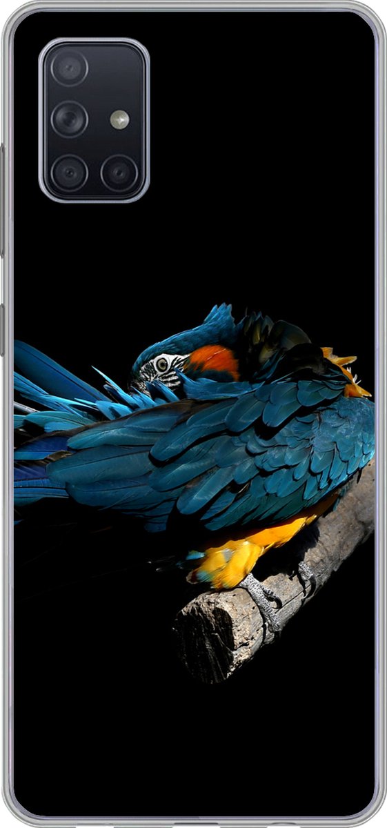 Telefoonhoesje Geschikt voor Samsung Galaxy A71 hoesje - Vogel - Veren - Tak - Zwart - Siliconen Telefoonhoesje Telefoonhoesje