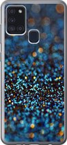Geschikt voor Samsung Galaxy A21s hoesje - Glitter - Blauw - Abstract - Design - Siliconen Telefoonhoesje