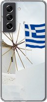 Geschikt voor Samsung Galaxy S21 FE hoesje - Traditionele windmolen en de vlag van Griekenland - Siliconen Telefoonhoesje