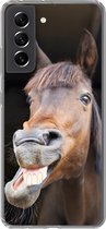 Geschikt voor Samsung Galaxy S21 FE hoesje - Paard - Grappig - Stal - Kinderen - Jongens - Meisjes - Kids - Siliconen Telefoonhoesje