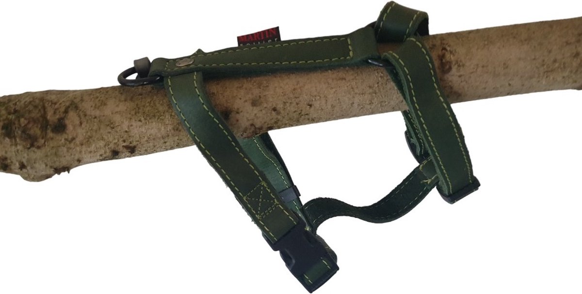MARTIN SELLIER Nature Harnas / Hondentuigje - Gevet Leder - Groen - S-M - Breedte: 20 mm - Borstomtrek: 50-70 cm (GELIEVE ALVORENS BESTELLEN OPMETEN)