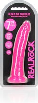 REALROCK - 7 inch - dildo - glow in the dark - ribbels - zuignap - roze