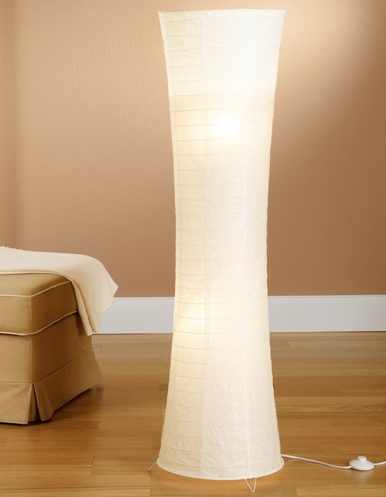 Trango Design LED Rijstpapier Vloerlamp 1229L *SWISS* Rijstpapier Lamp *HANDGEMAAKT* Vloerlamp met witte lampenkap incl. 2x E14 LED lampen, vorm: rond, hoogte: 125cm, woonkamer lamp, vloerlamp