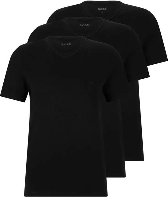 HUGO BOSS T-shirts Classic coupe régulière (pack de 3) - T-shirts hommes col en V- noir - Taille : L