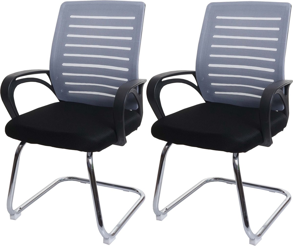Cosmo Casa Set Van 2 Conferentiestoelen - Sledestoel Bezoekersstoel - 150kg Draagvermogen - Stof/Textiel - Grijs