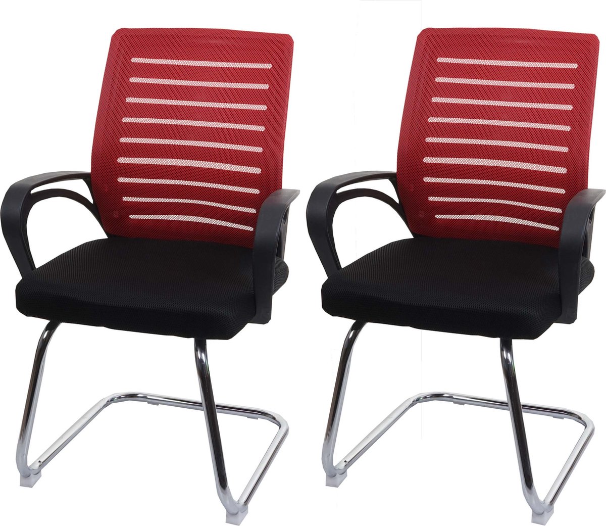 Cosmo Casa Set Van 2 Conferentiestoelen - Sledestoel Bezoekersstoel - 150kg Draagvermogen - Stof/Textiel - Rood