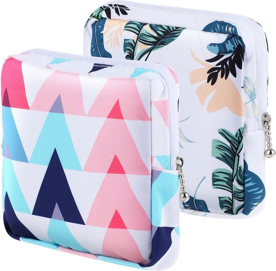 Foto: 2 stuks maandverband opbergtas periode houder tas draagbare menstruatie kit sanitaire pad opbergtas pad houder periode pouch met rits menstruatie eerste periode tas voor meisjes vrouwen