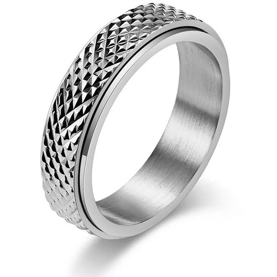Fidget Ring Zilver kleurig - Anxiety Ring - Gekarteld - Staal - Ringen Heren Dames Vrouwen - Cadeau voor Man - Mannen Cadeautjes