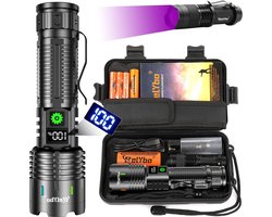 Zaklamp led oplaadbaar, extreem helder, 50.0000 lumen, zaklamp, werkt op batterijen, USB, tactische zaklamp met houder, sterke zaklamp voor outdoor, noodgevallen, camping