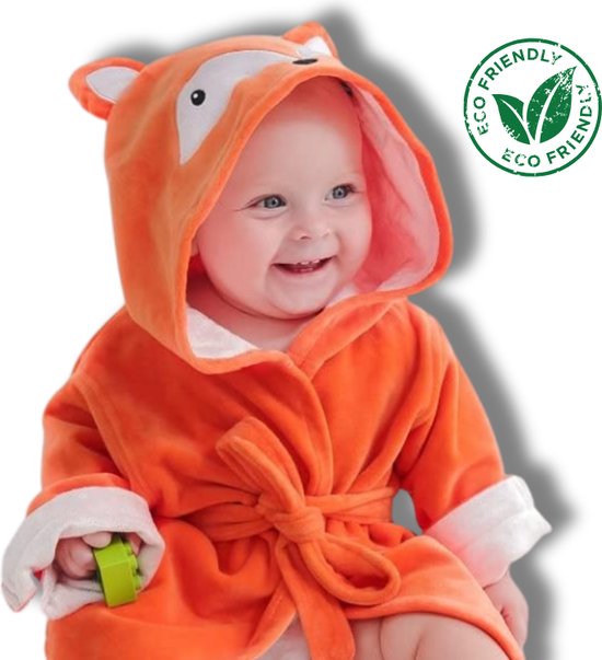 BoefieBoef Oranje Vos Eco Dieren Badjas voor Kinderen & Kleuters 4-6 Jaar - Hypoallergene Bamboe Kinderbadjas met Dieren Capuchon – Perfecte Ochtendjas als Duurzaam Cadeau