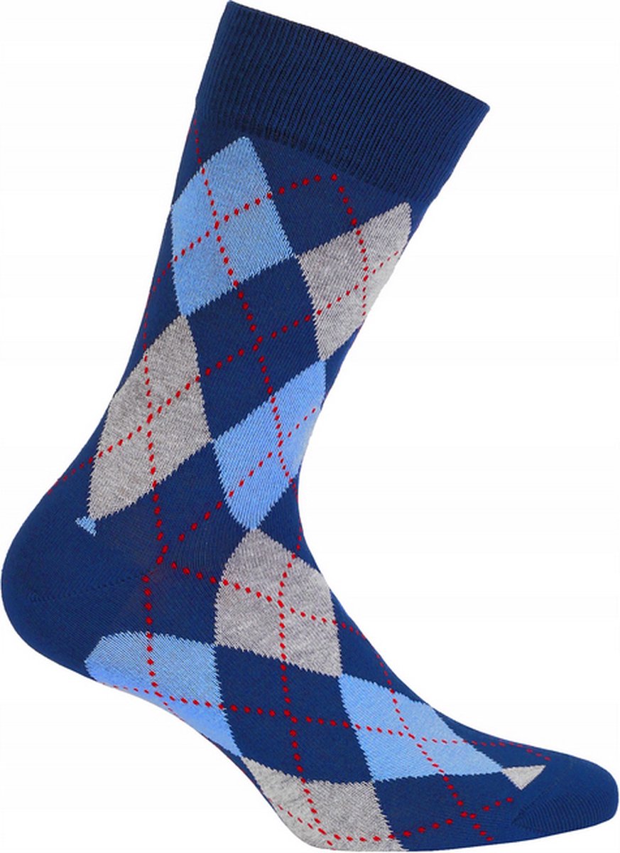 Wola - Lange Sokken - Maat 45 - 47 cm - Perfect Man - Blauw - Sokken voor Heren - Patroon ( 1 paar )