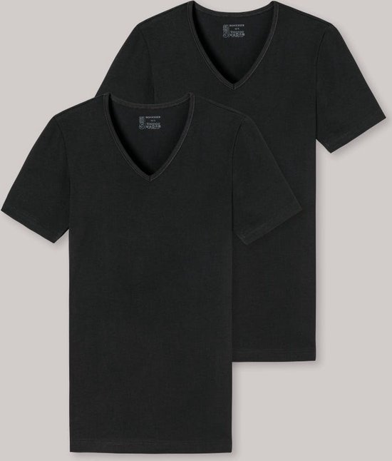 Schiesser - Maat L - Heren Shirt 1/2 - Zwart - 2 pack- V Hals