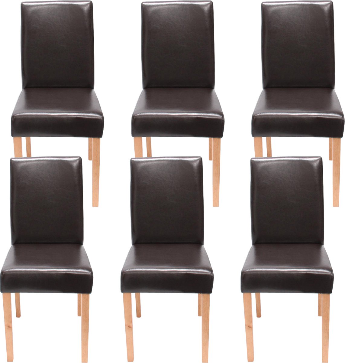 Cosmo Casa Set van 6 Eetkamerstoelen - Keukenstoelen - Kunstleer - Bruin - Lichtgekleurde Poten