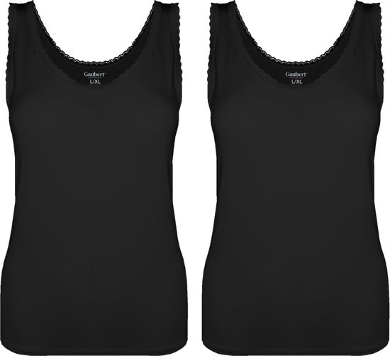 Dames Onderhemd met Kant - 2-Pack - Bamboe Viscose - Zwart - Maat 2XL/3XL | Zijdezacht, Ademend en Perfecte Pasvorm
