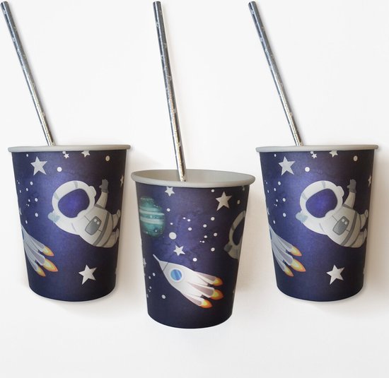 MEZHEN Ruimtefeestservies, astronaut, kinderverjaardag, decoratie, ruimtevaarder, verjaardag, feest, servies, ruimte, papieren borden, bekers, servetten, feestservies, tafeldecoratie